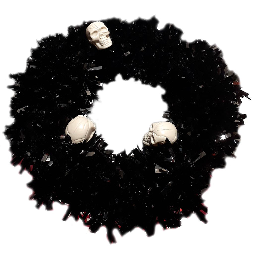 Tinsel Wreath with Skulls Black