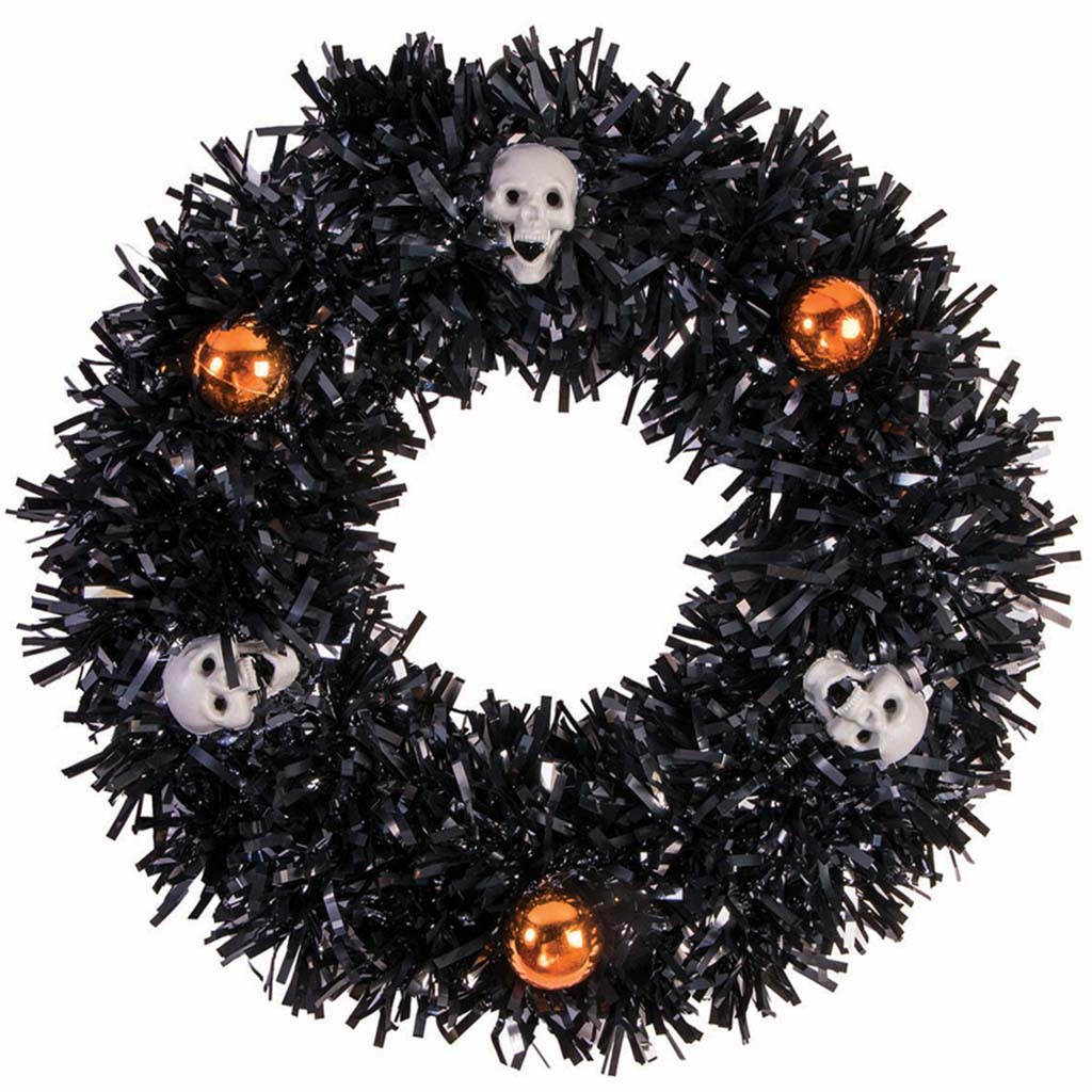 Tinsel Wreath Skulls &amp; Balls Black