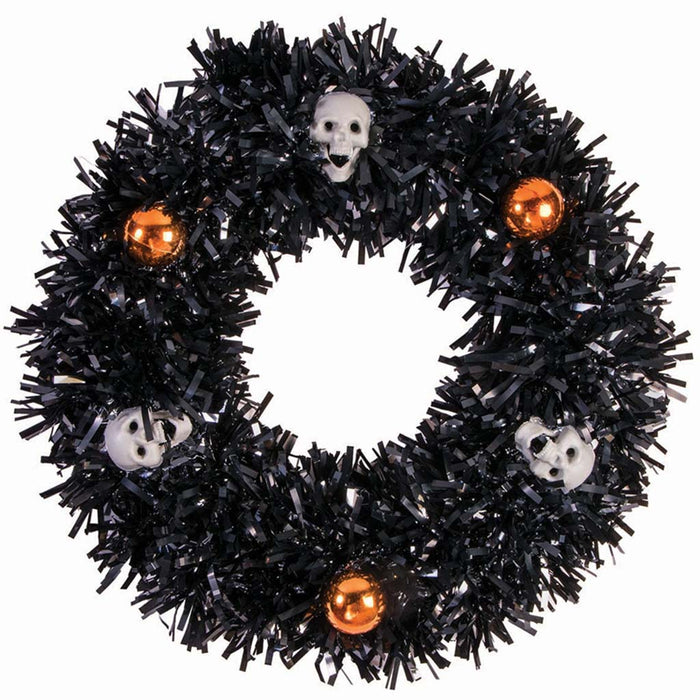 Tinsel Wreath Skulls & Balls Black