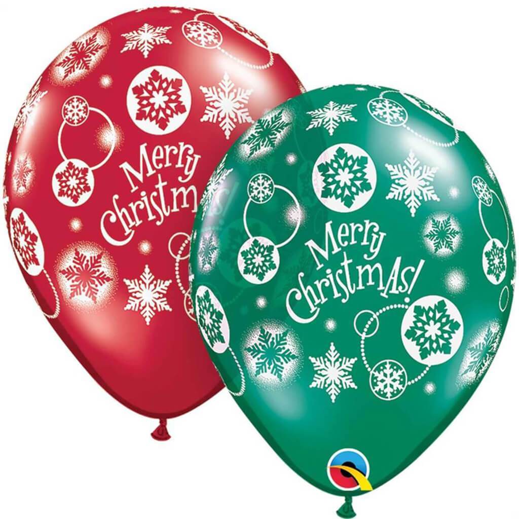 Merry Christmas Red Green Latex Balloon, 11in