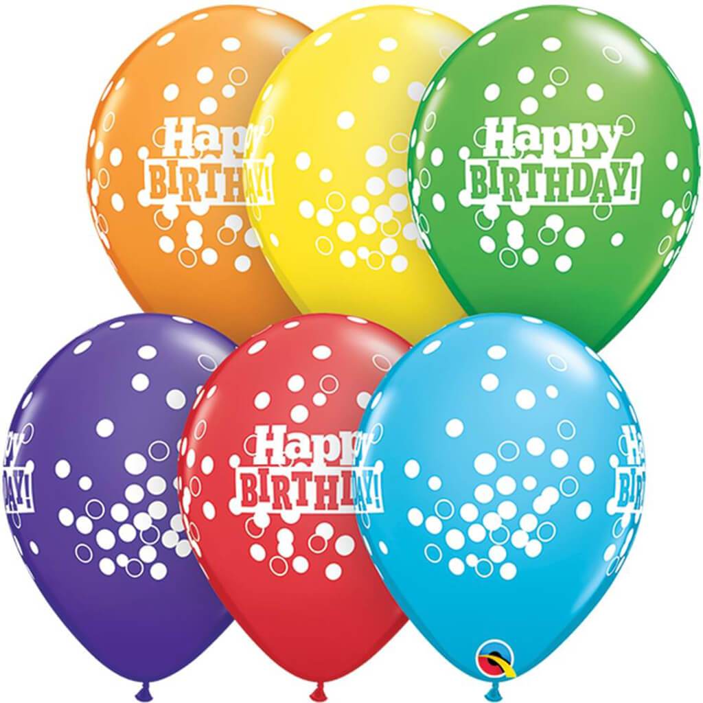 Birthday Confetti Dots Rainbow Latex Balloon Assorted, 11in