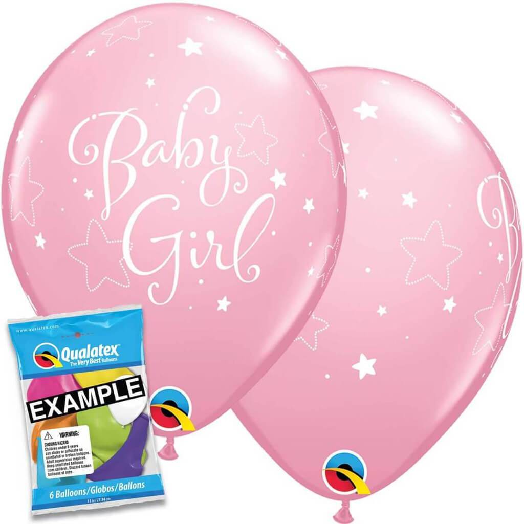 Baby Girl Stars Pink Latex Balloon, 11in