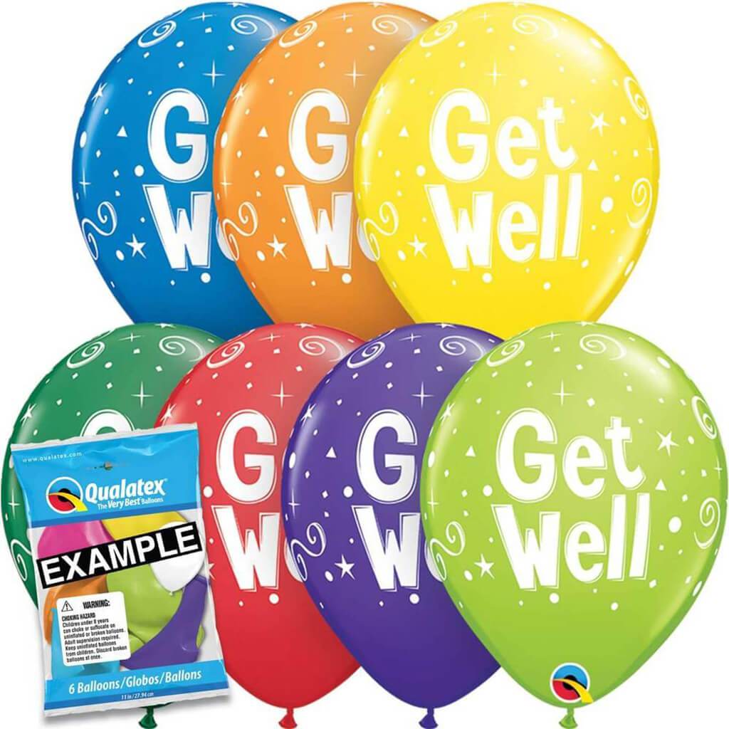 Get Well Latex Balloon Assorted, 11in