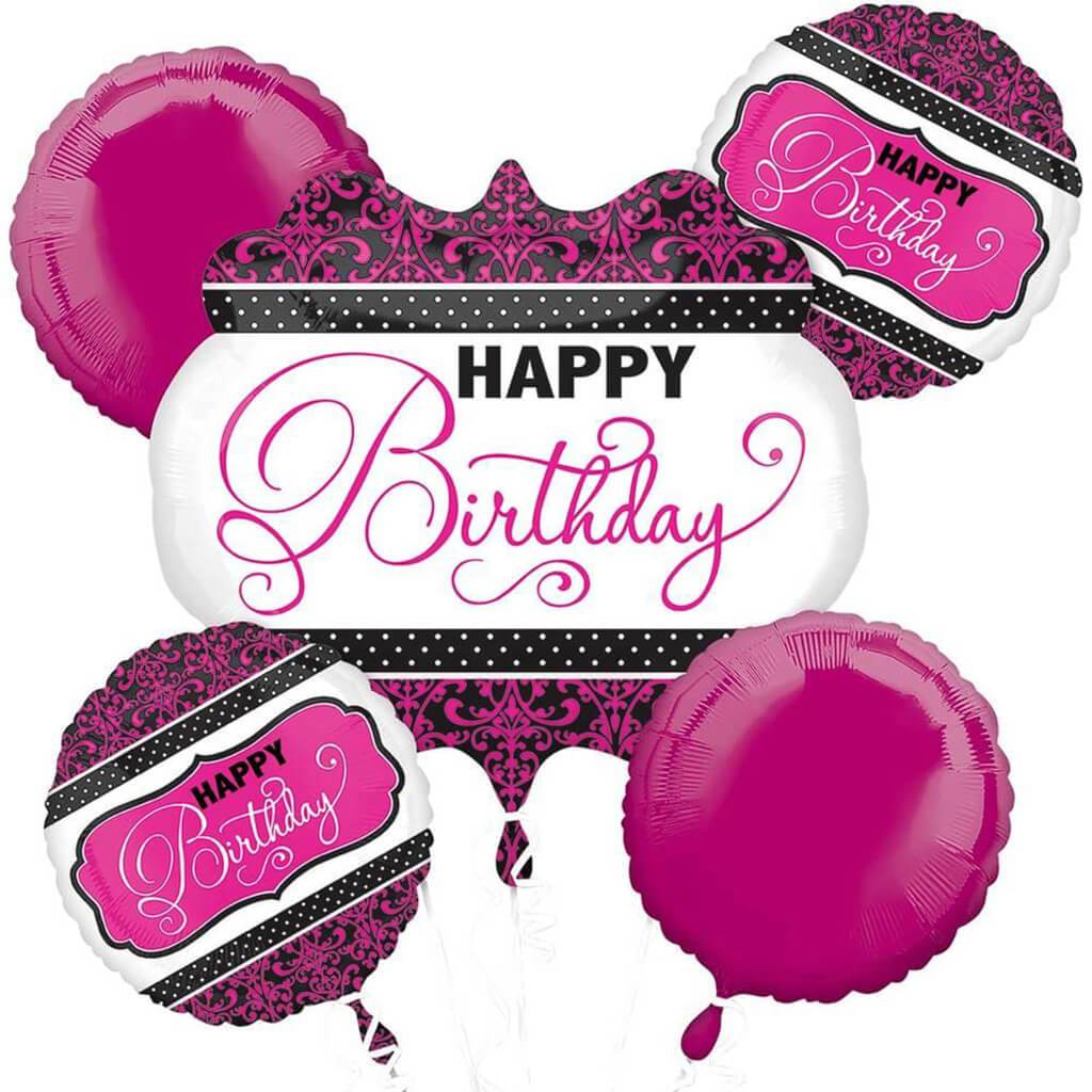 Pink Black White Birthday Balloon Foil Balloon Bouquet