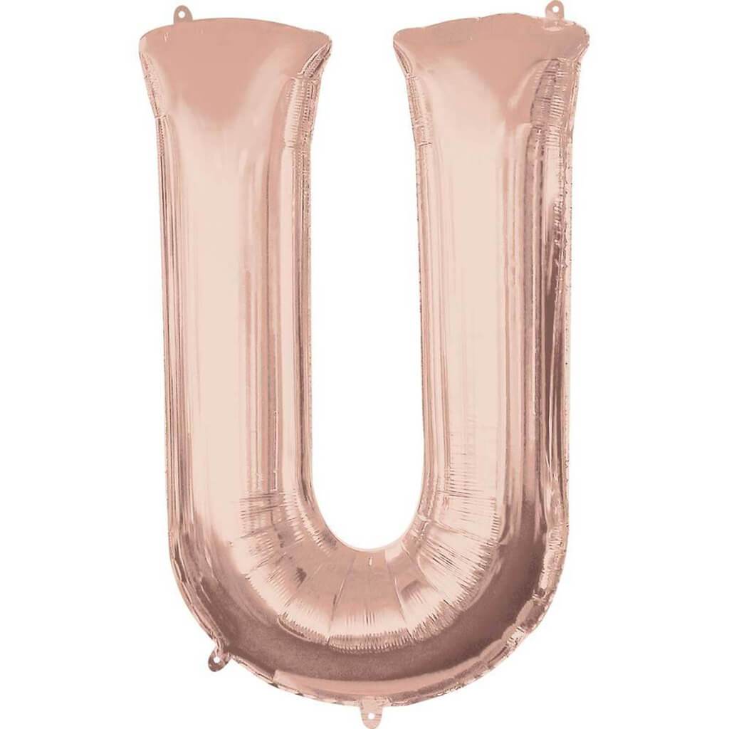 Foil Balloon Letter U 34in, Rose Gold