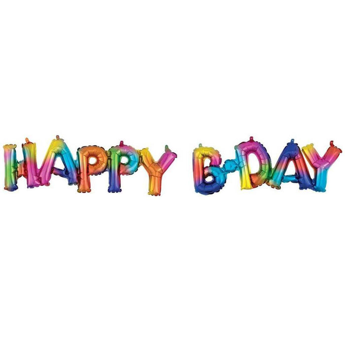 Happy Birthday Phrase Rainbow Foil Balloon