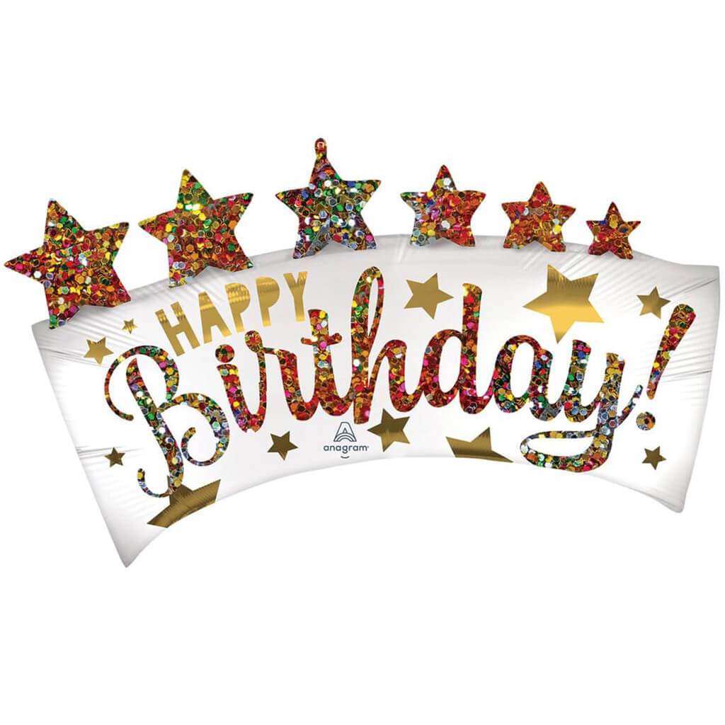 Happy Birthday Banner Super Shape Foil Balloon, 35in