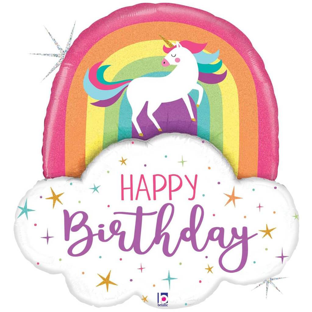 Unicorn Rainbow Birthday Holographic, 35in