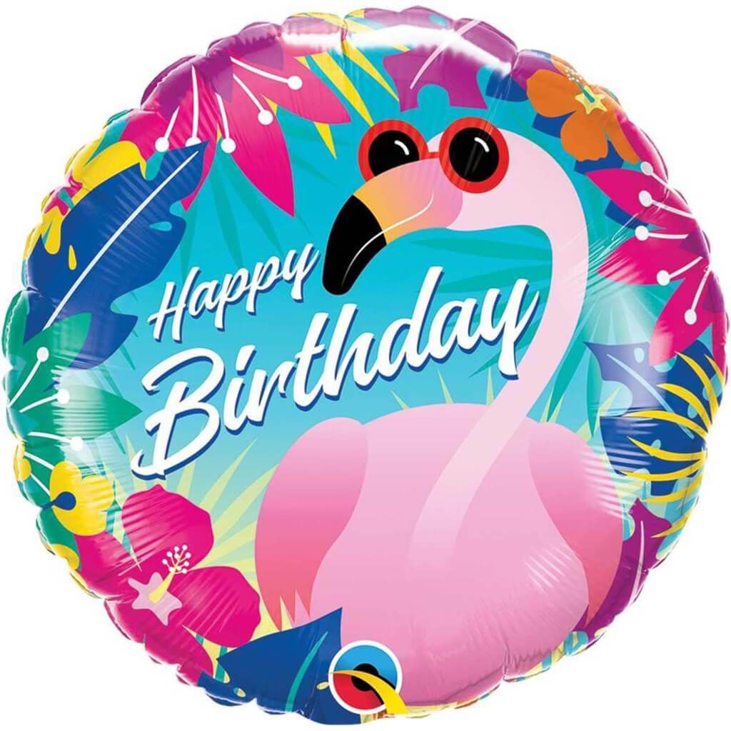 Birthday Tropical Flamingo Foil Balloon, 18in