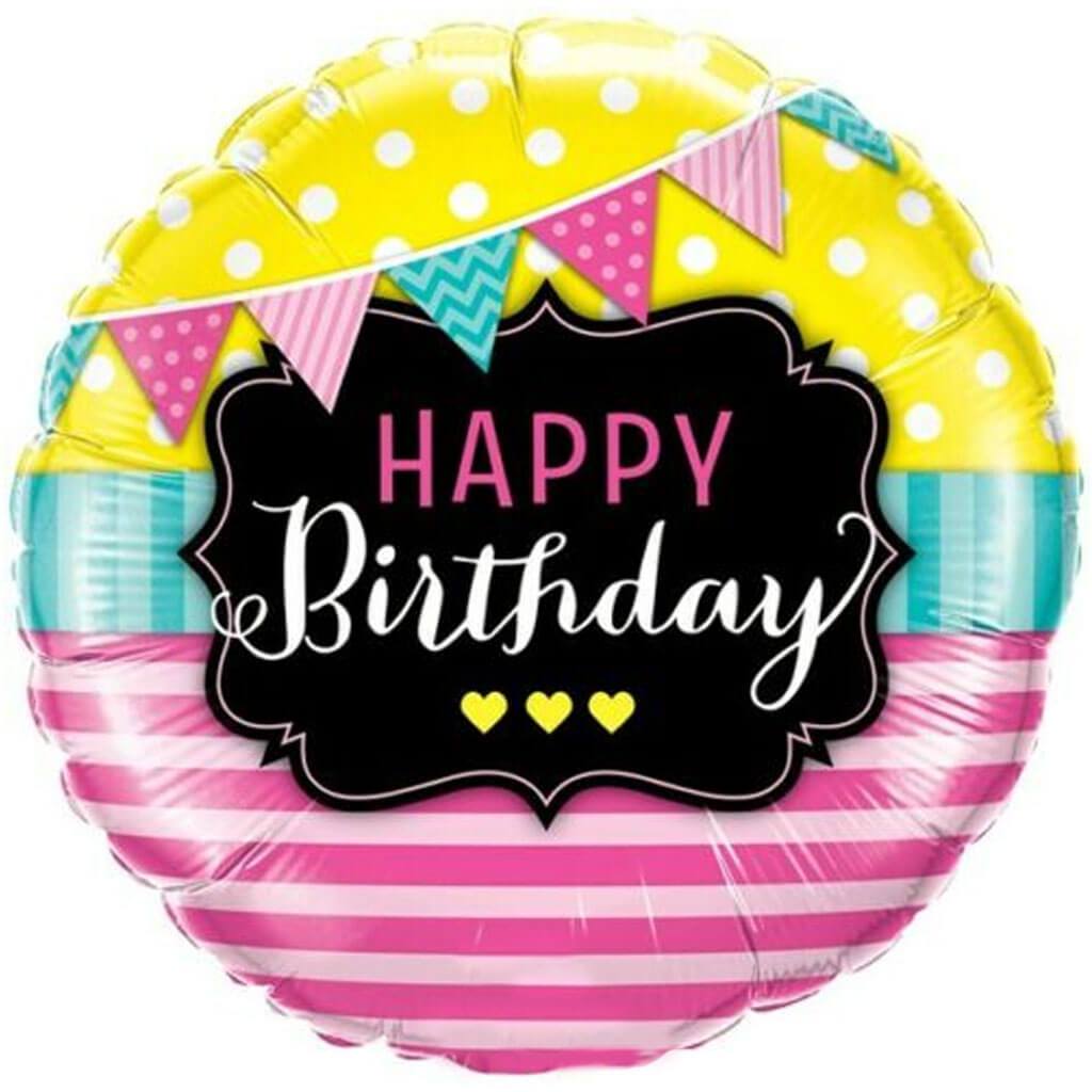 Happy Birthday Pennant Pink Stripes Foil Balloon, 18in