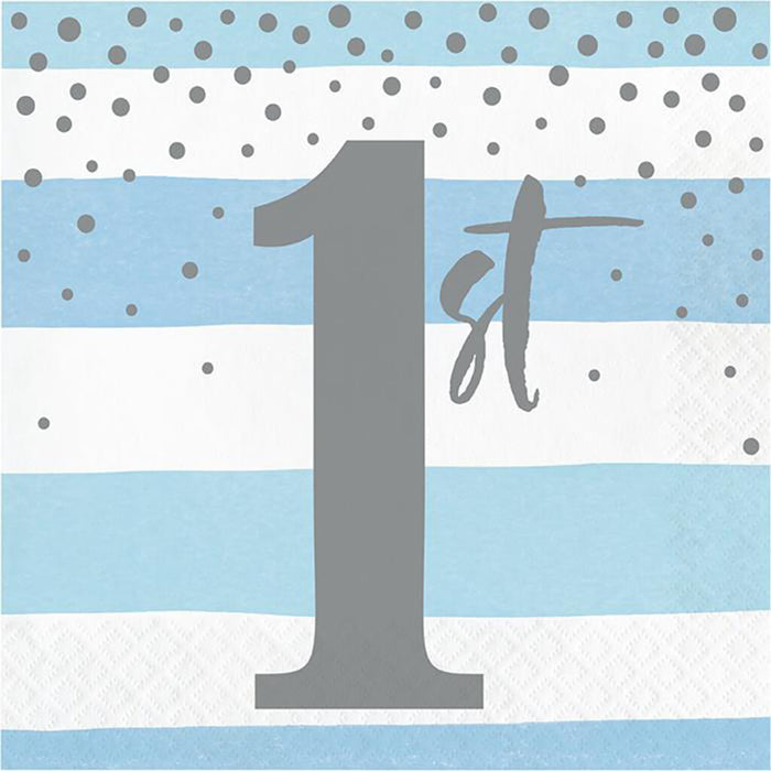 Blue and Silver Celebration 1st Birthday Luncheon Napkins 16ct