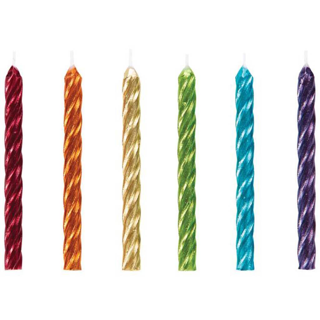 Rainbow Metallic Spiral Candles 24ct