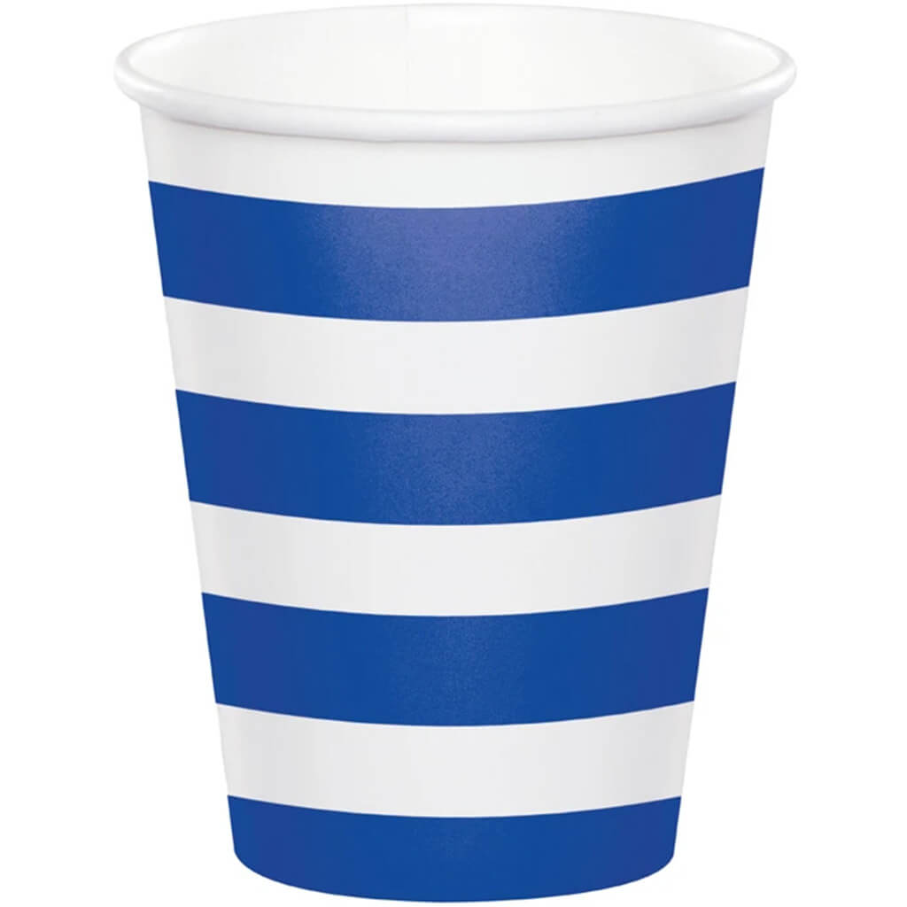 Cobalt Blue Polka Dots and Stripes Paper Cups 8oz