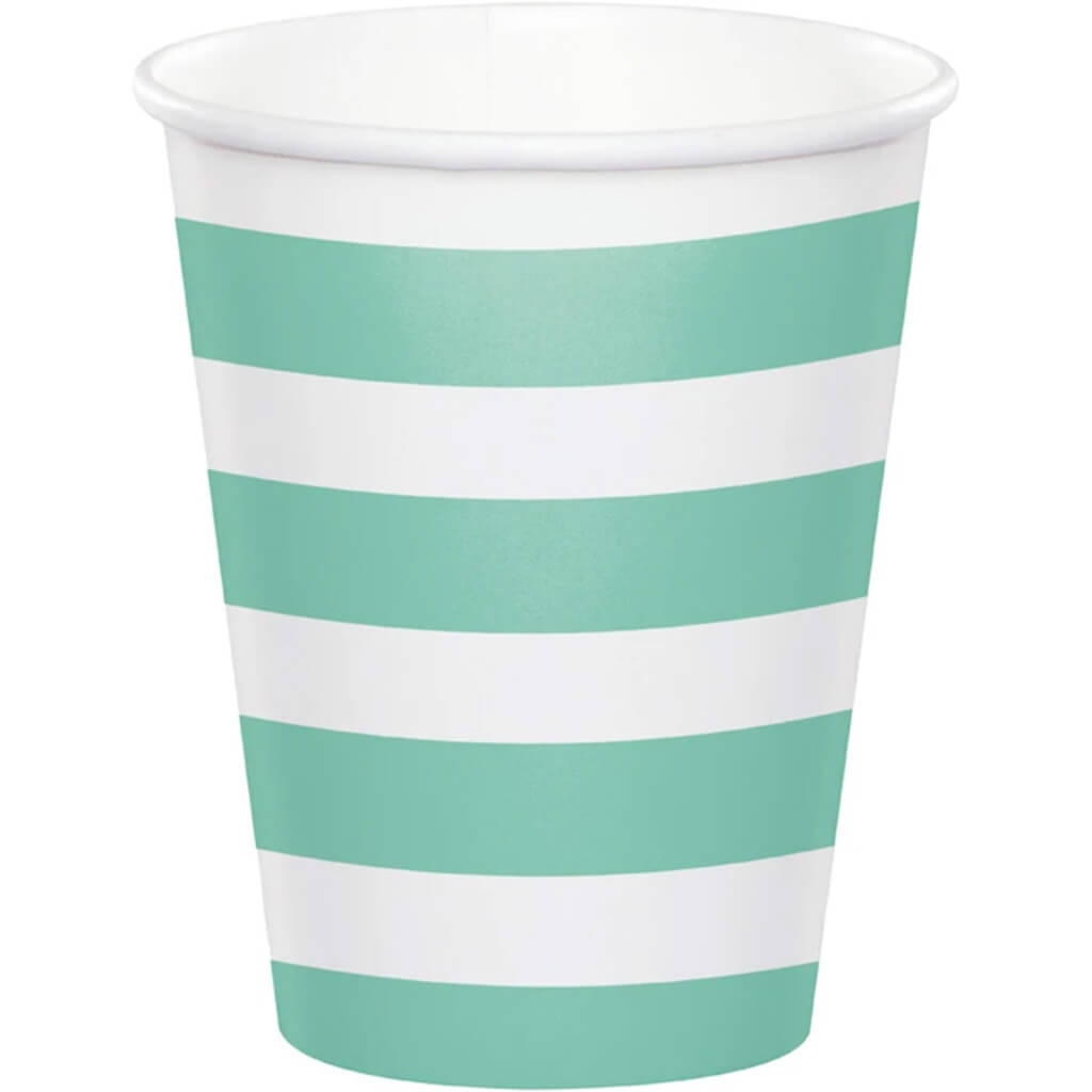 Mint Green Polka Dots and Stripes Paper Cups 8oz