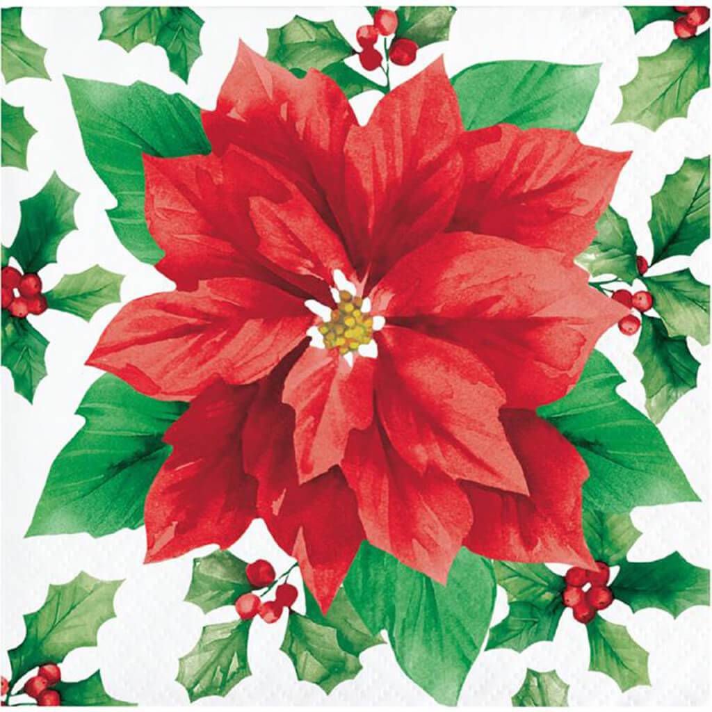 Elegant Poinsettia Beverage Napkins 2ply 16ct