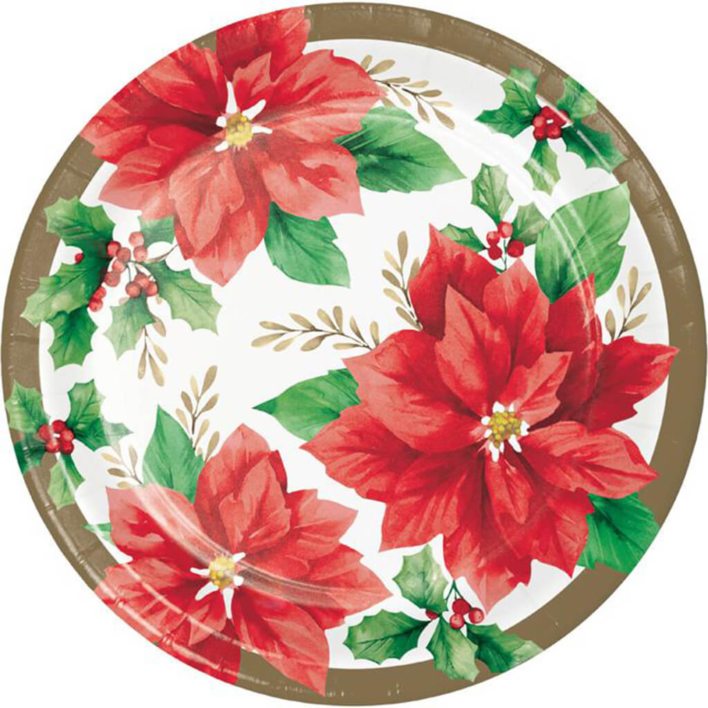 Elegant Poinsettia Dessert Plates 8ct