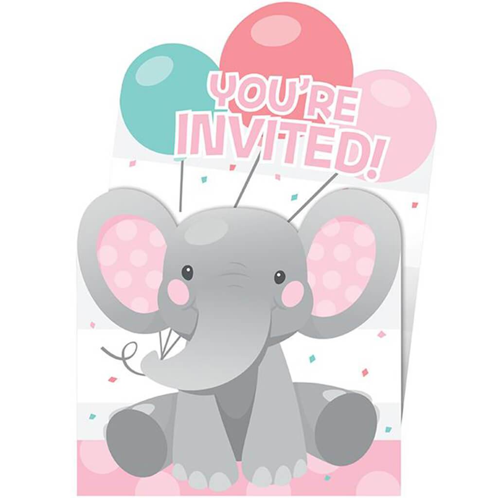 Enchanting Elephants Girl Invitations 8ct