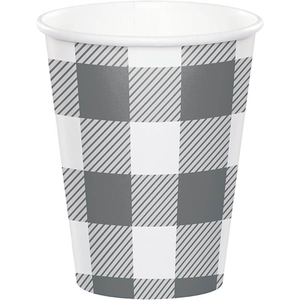 Gray and White Buffalo Check Cups 8ct 9oz