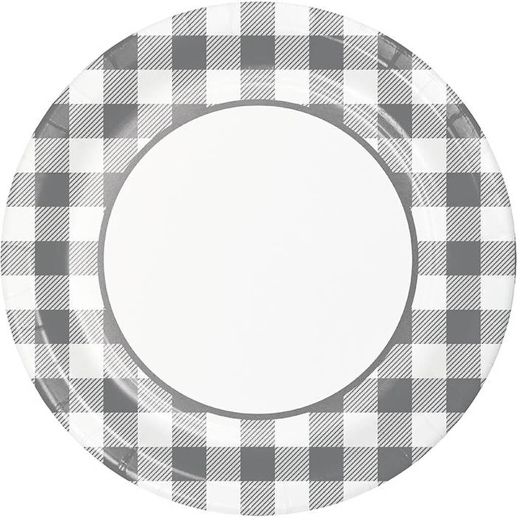 Gray and White Buffalo Check Banquet Plates 8ct