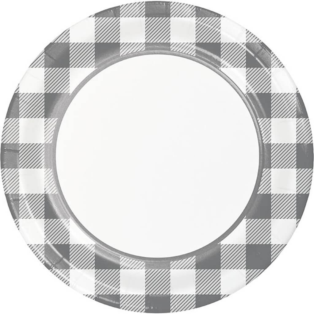 Gray and White Buffalo Check Dinner Plates 8ct