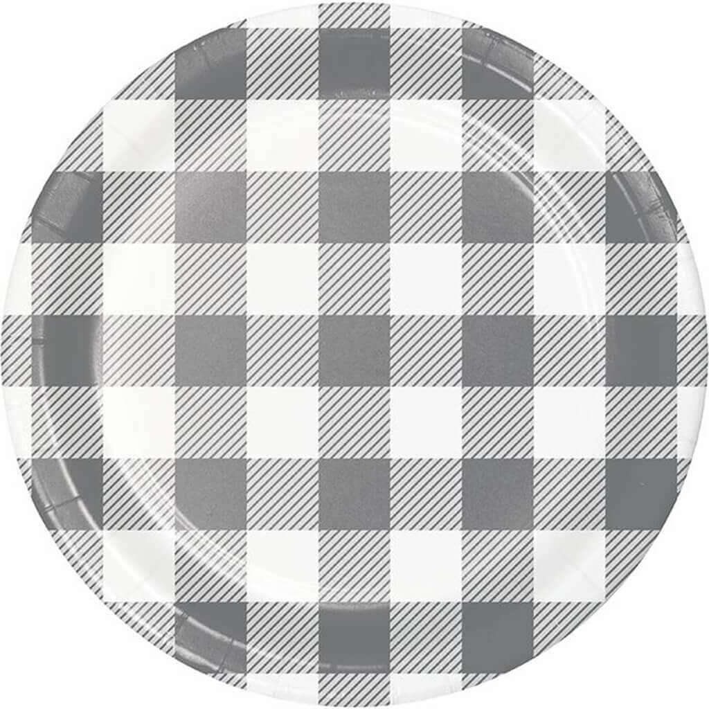 Gray &amp; White Buffalo Check Dessert Plates