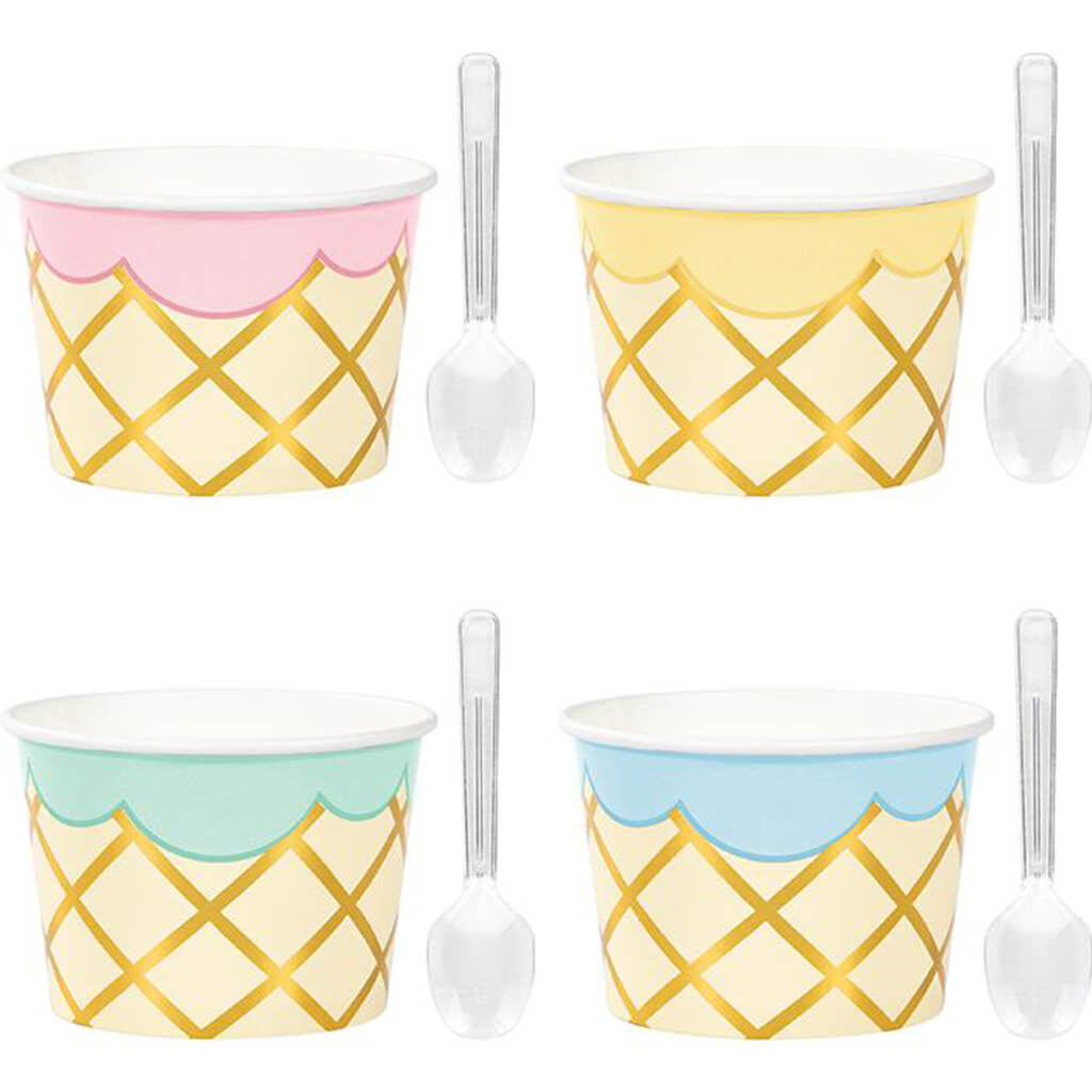 Ice Cream Party Treat Cups with Spoons 8ct