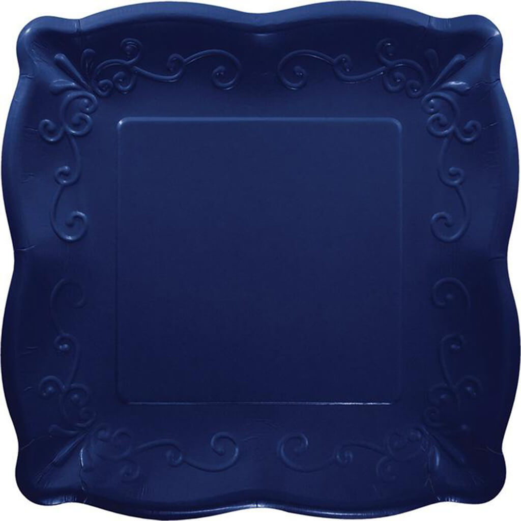 Navy Banquet Paper Plate Embossed Square