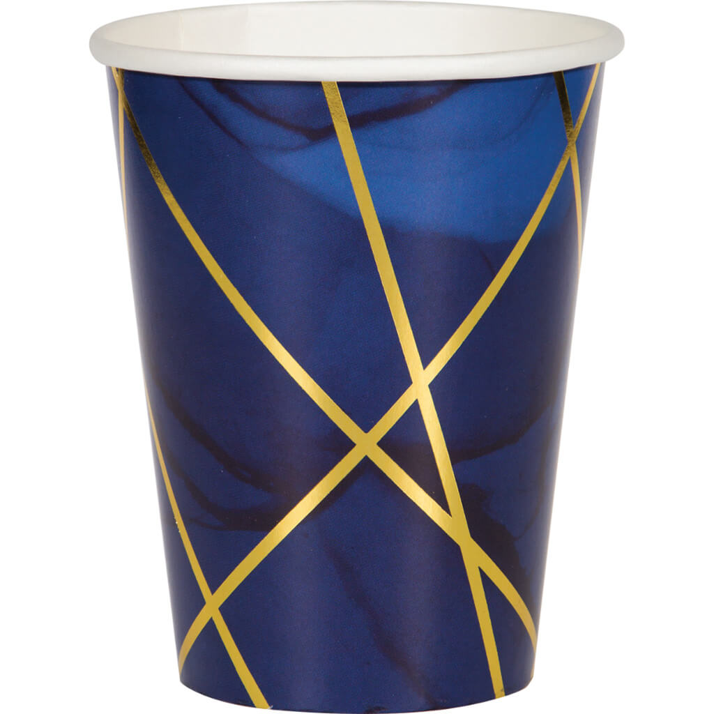 Navy Blue and Gold Foil Paper Cups 12oz