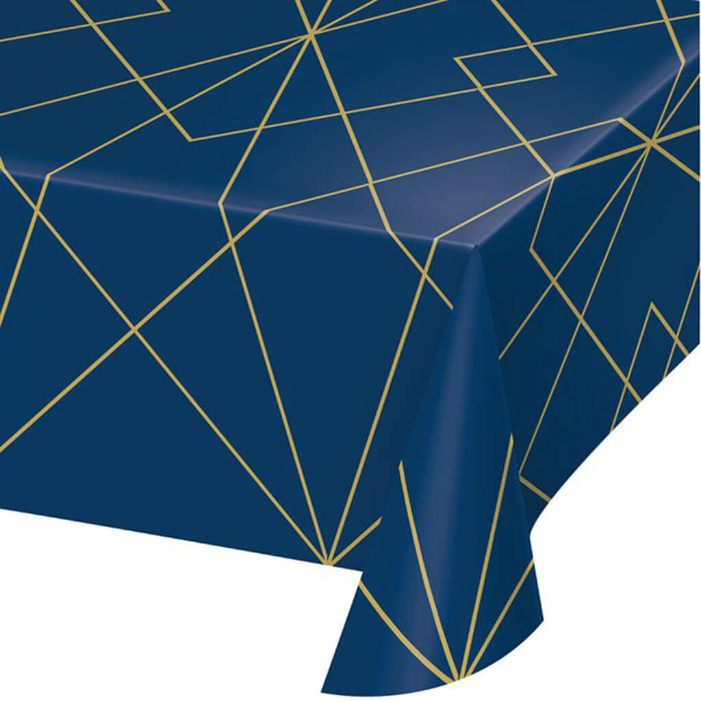 Navy Blue and Gold Foil Plastic Tablecloths 54 x 102