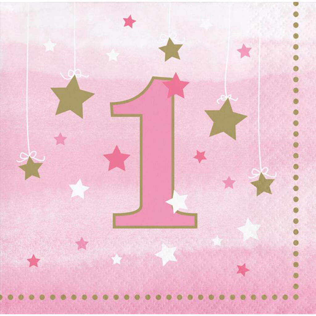 One Little Star Girl Beverage Napkin 1st Birthday