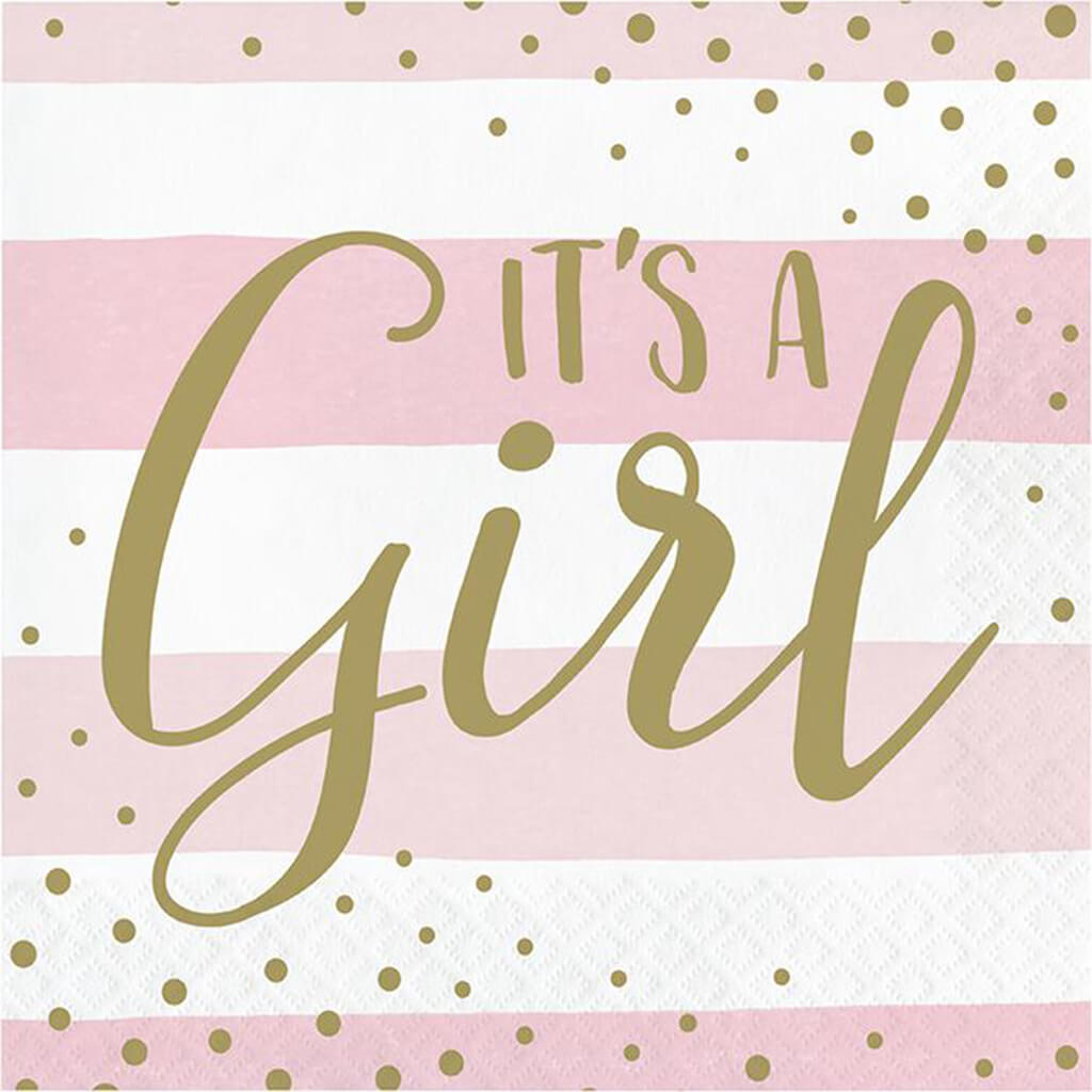 Pink and Gold Celebration It&#39;s a Girl Luncheon Napkins 16ct 2ply