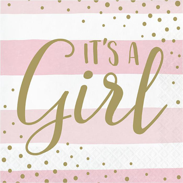 Pink and Gold Celebration It's a Girl Luncheon Napkins 16ct 2ply