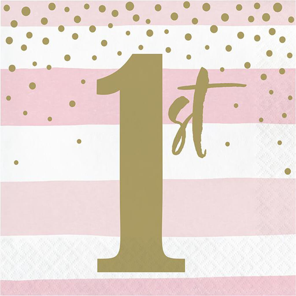 Pink and Gold Celebration 1st Birthday Luncheon Napkins 16ct 2ply