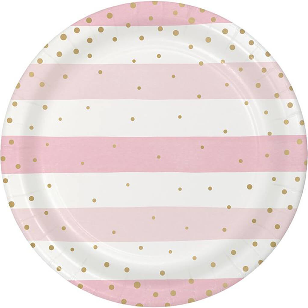 Pink and Gold Celebration Dinner Plates 8ct