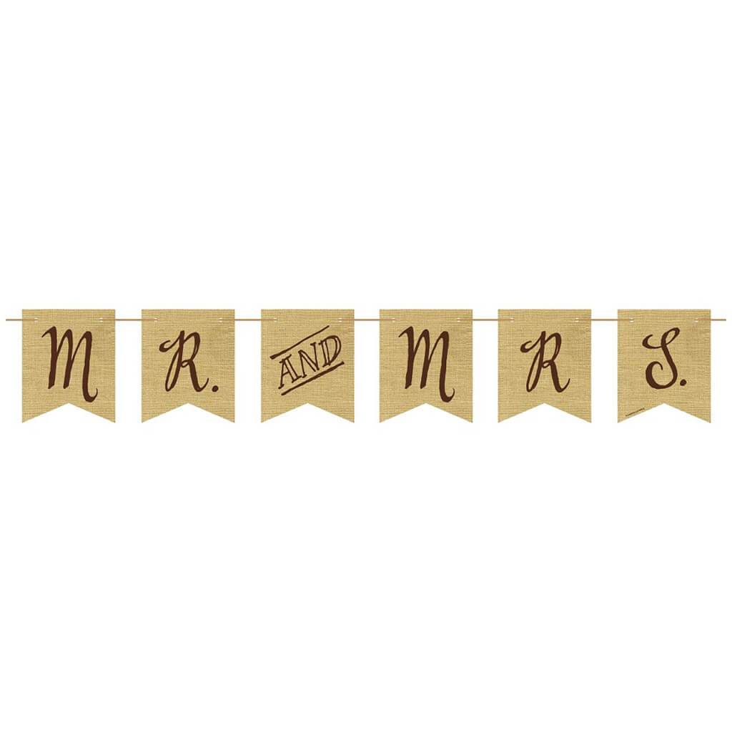 Rustic Wedding Burlap Pennant Banner with Twine Mr. and Mrs.