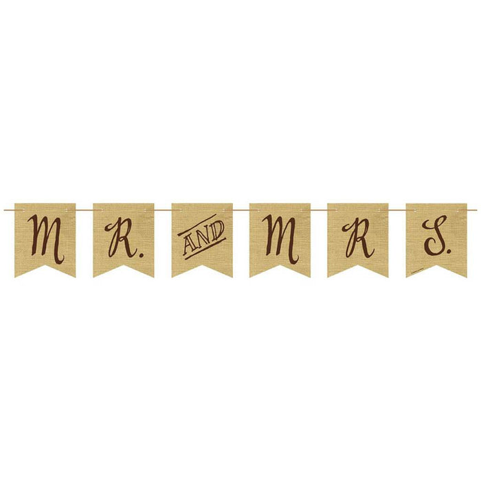 Rustic Wedding Burlap Pennant Banner with Twine Mr. and Mrs.