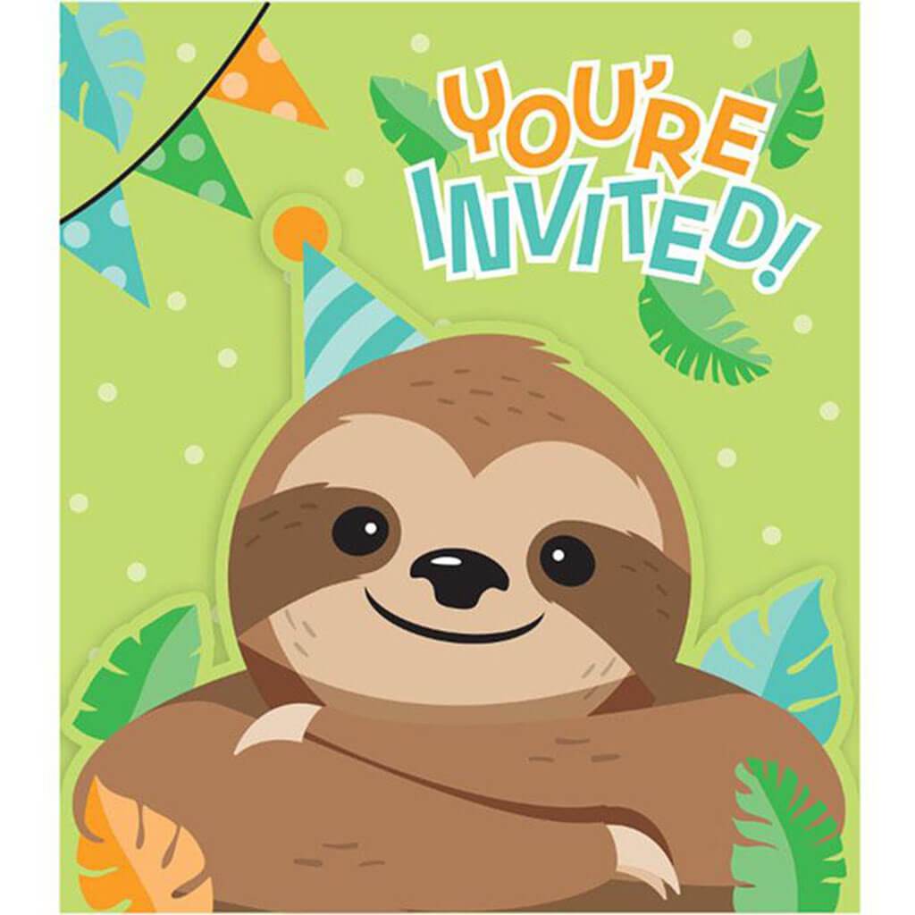 Sloth Party Invitations 8ct