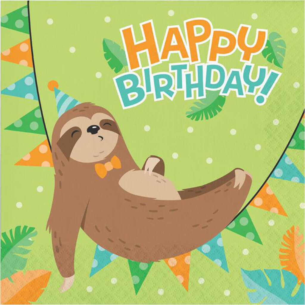 Sloth Party Happy Birthday Luncheon Napkins 16ct 2ply