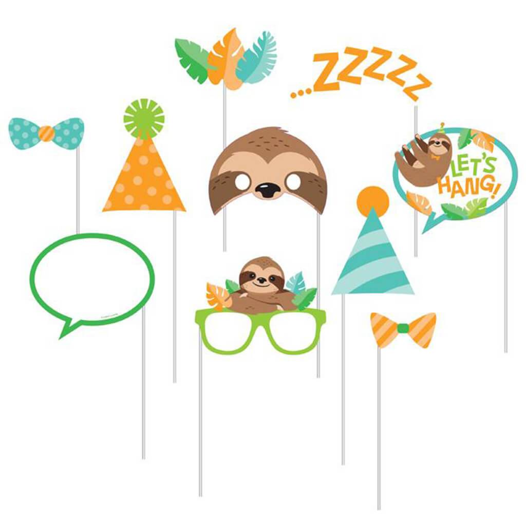 Sloth Party Photo Booth Props 10ct