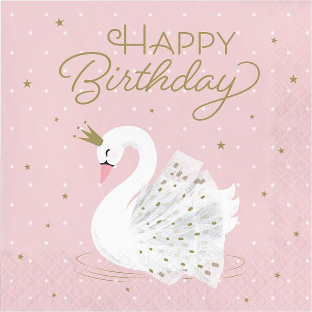 Stylish Swan Happy Birthday Luncheon Napkins 16ct 2ply