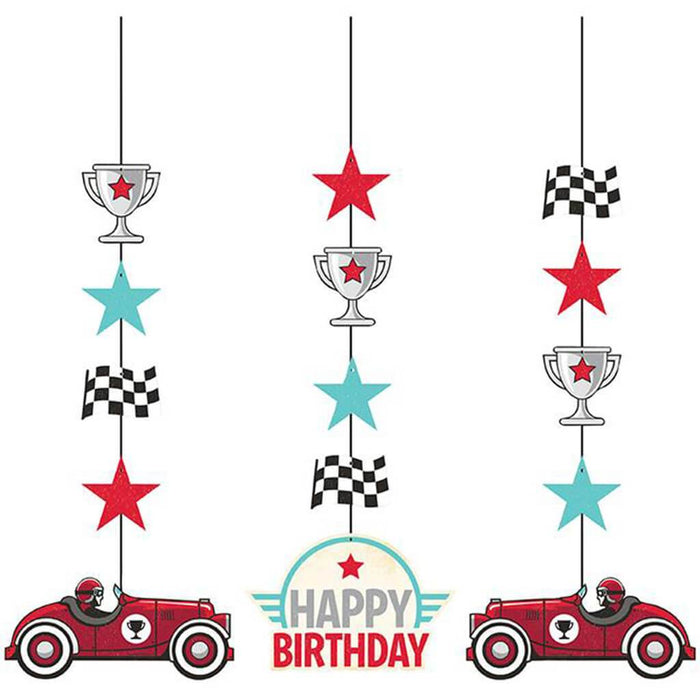 Vintage Race Car Hanging Cutouts 3ct