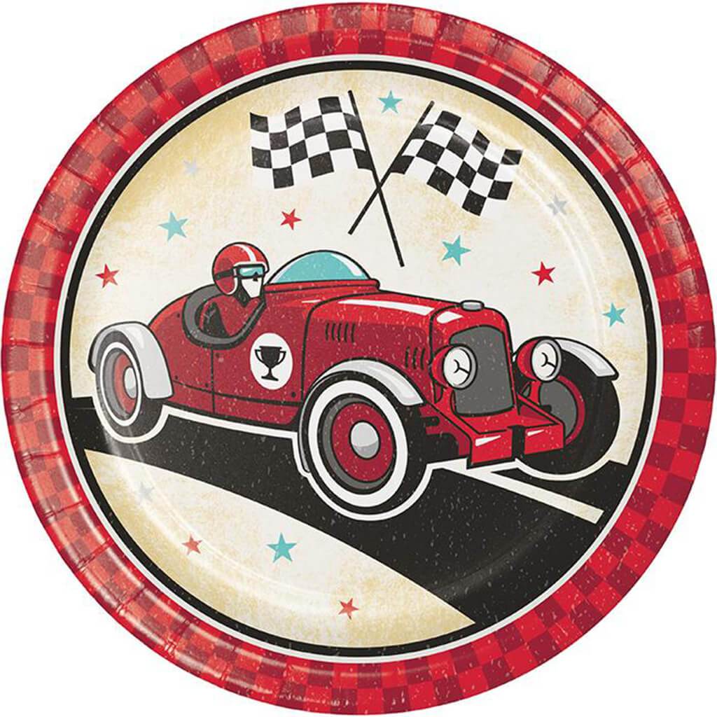 Vintage Race Car Dinner Plates 8ct