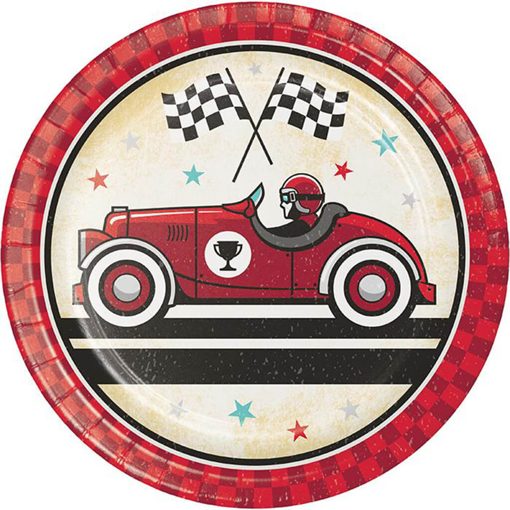 Vintage Race Car Dessert Plates 8ct