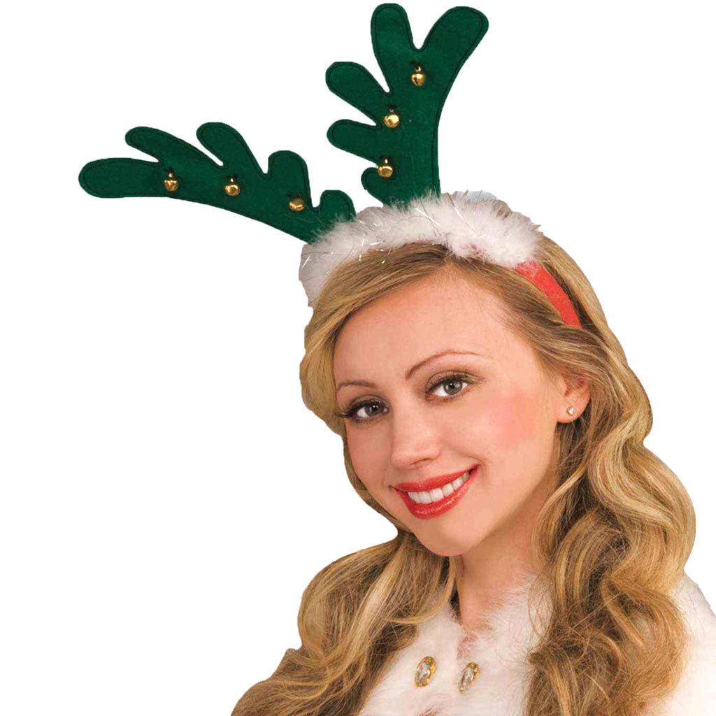 Green Reindeer Antlers with Bells