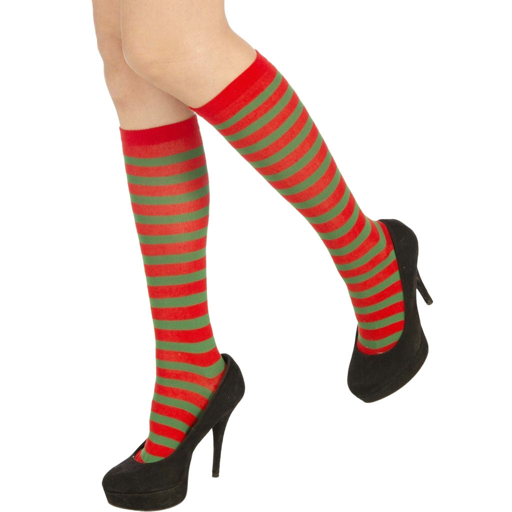 Red and Green Striped Holiday Socks