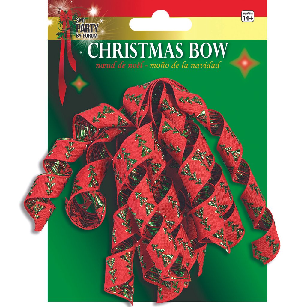 Red and Green Stripe Curly Bow