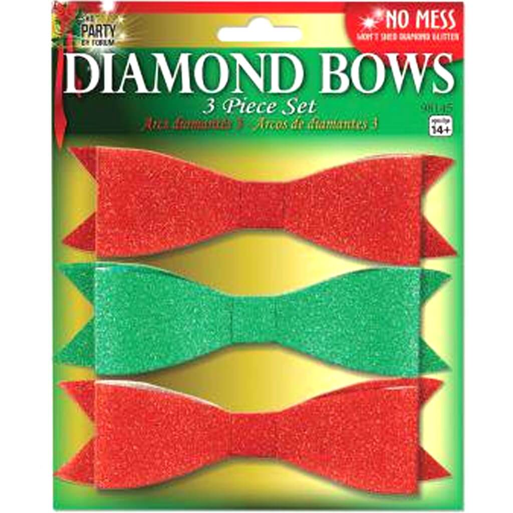 Diamond Bows Red and Green, 3pc