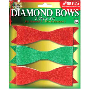 Diamond Bows Red and Green, 3pc
