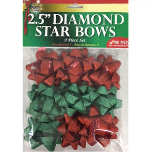 Diamond Star Bows Red and Green 9pc
