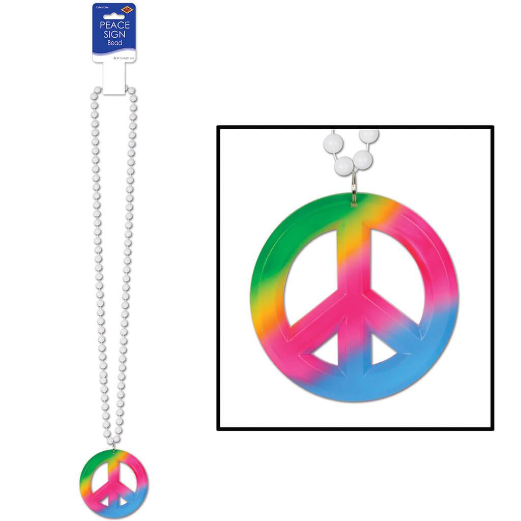 Beads w/ Tie-Dyed Peace Sign Medallion